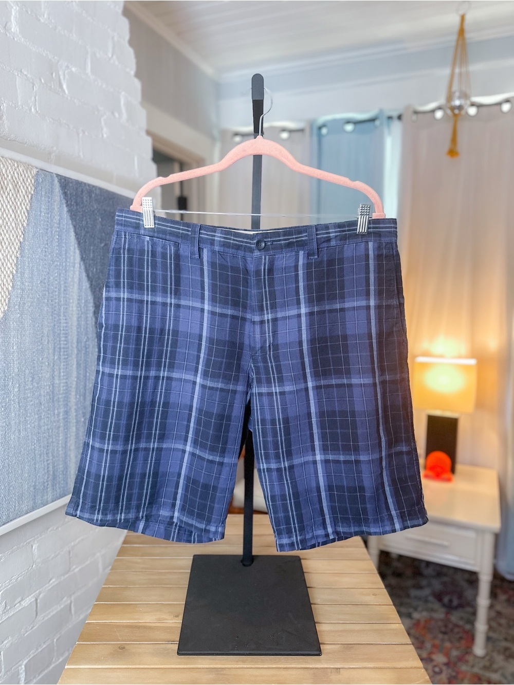 Banana Republic Navy and Light Blue Plaid Shorts